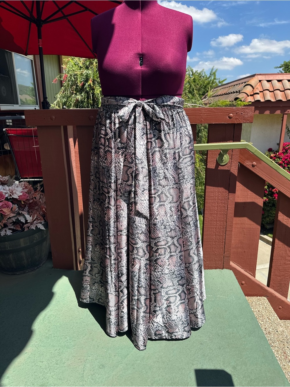 Y2K Vintage Pink Python Print Maxi Skirt with Tie Waist - Glam Maximalist